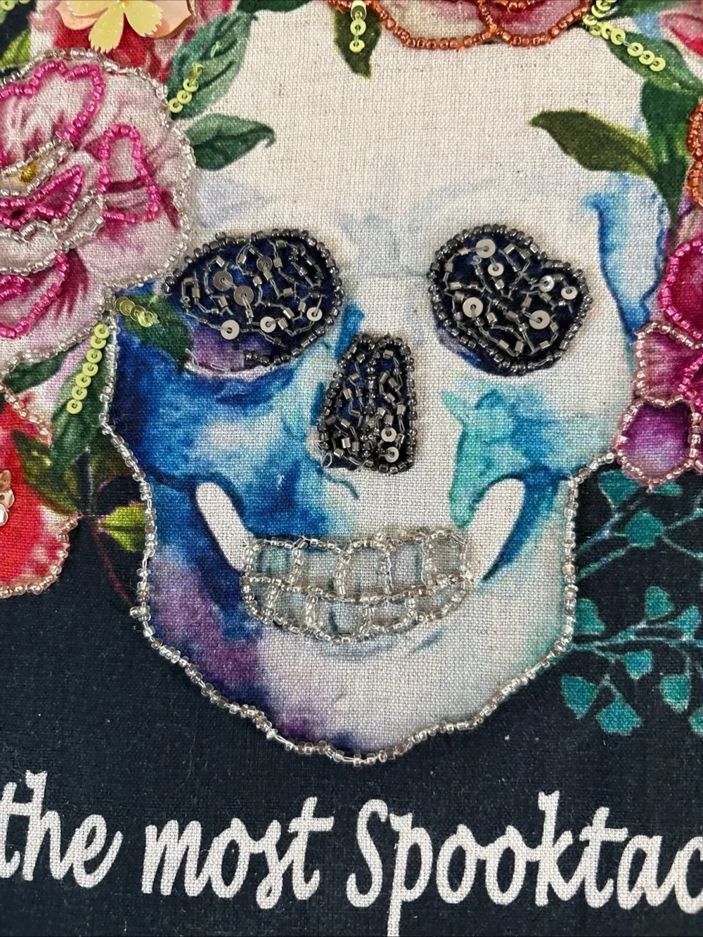 Beautiful Beaded Art Framed Skull, Floral, Day Of Dead/ Halloween Framed
